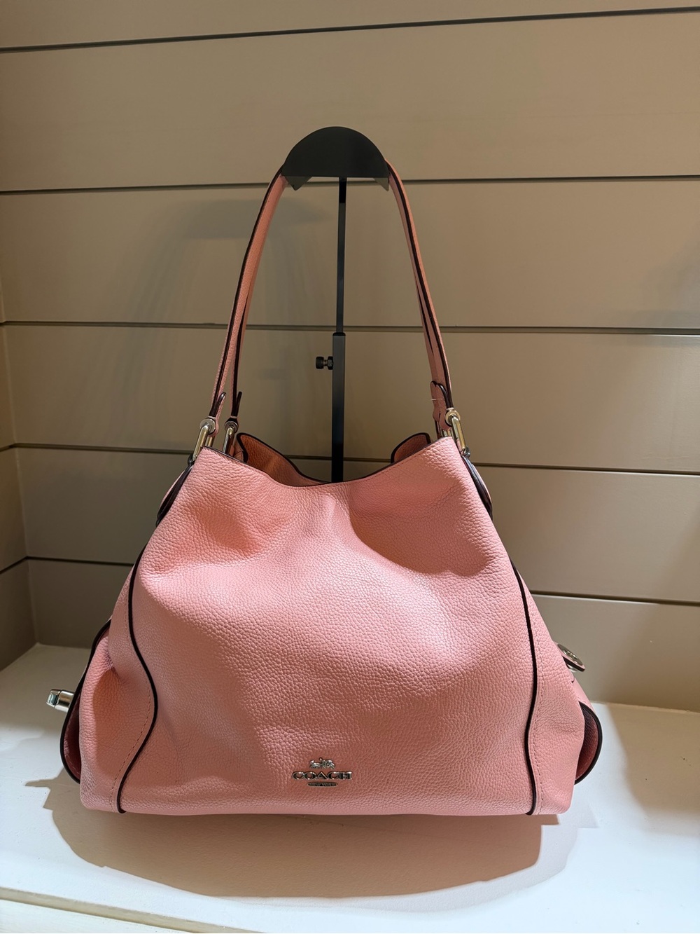 Coach Pink Pebbled Leather Shoulder Hobo Bag
